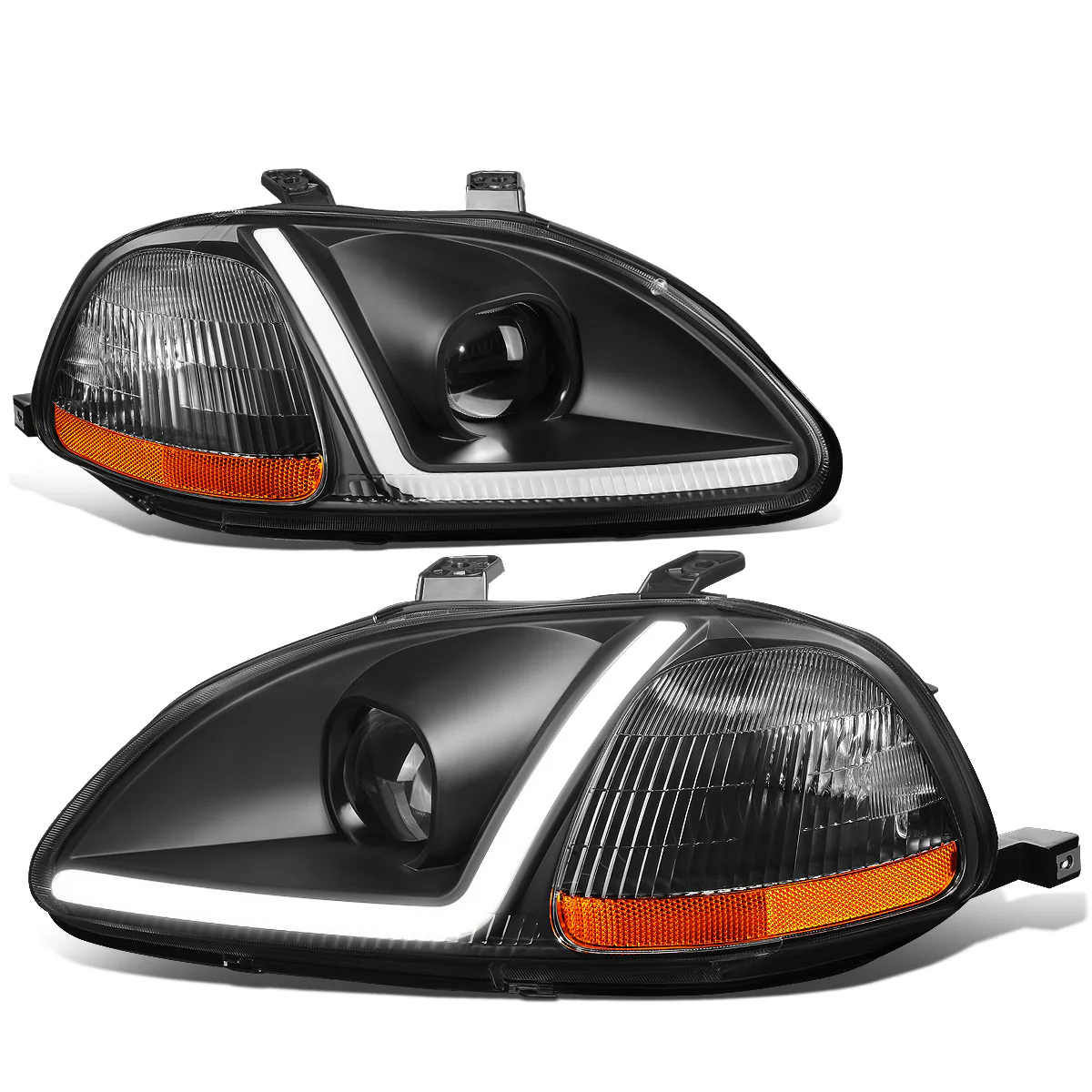 DNA Projector Headlights Honda Civic (96-98) w/ LED DRL - Black / Chrome / Smoke Housing