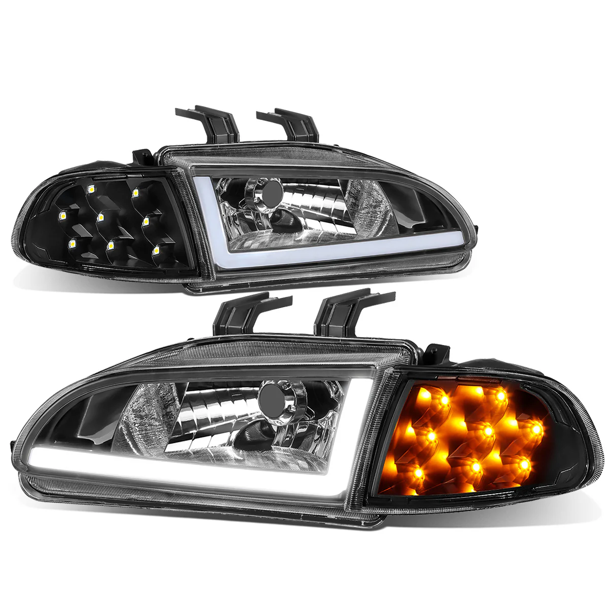 DNA Projector Headlights Honda Civic Coupe / Hatchback (92-95) w/ LED DRL - Black Housing