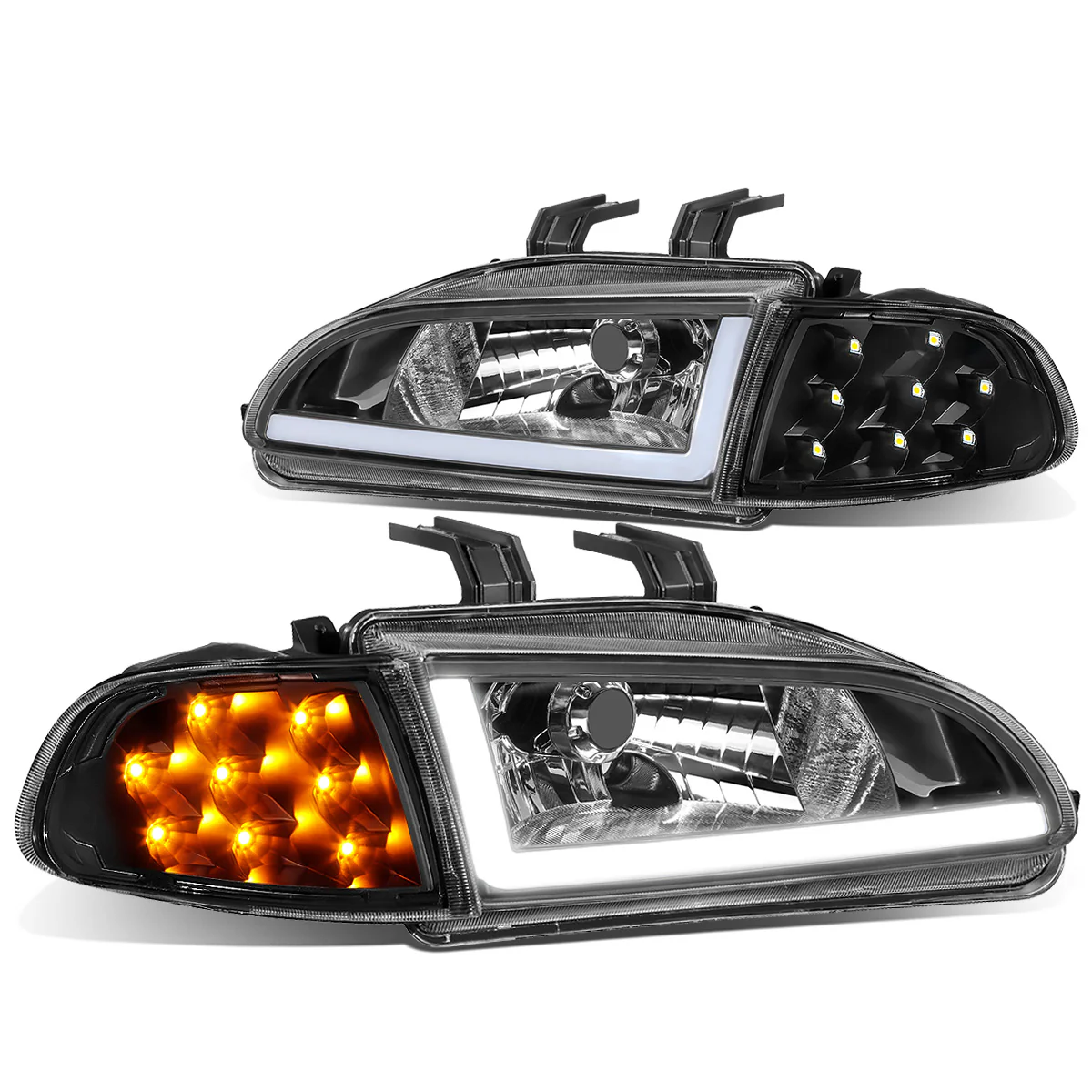 DNA Projector Headlights Honda Civic Coupe / Hatchback (92-95) w/ LED DRL - Black Housing - Image 2
