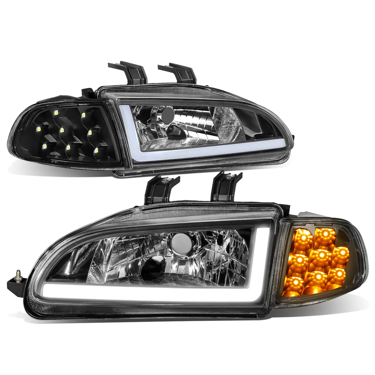 DNA Projector Headlights Honda Civic Coupe / Hatchback (92-95) w/ LED DRL - Black Housing - Image 3