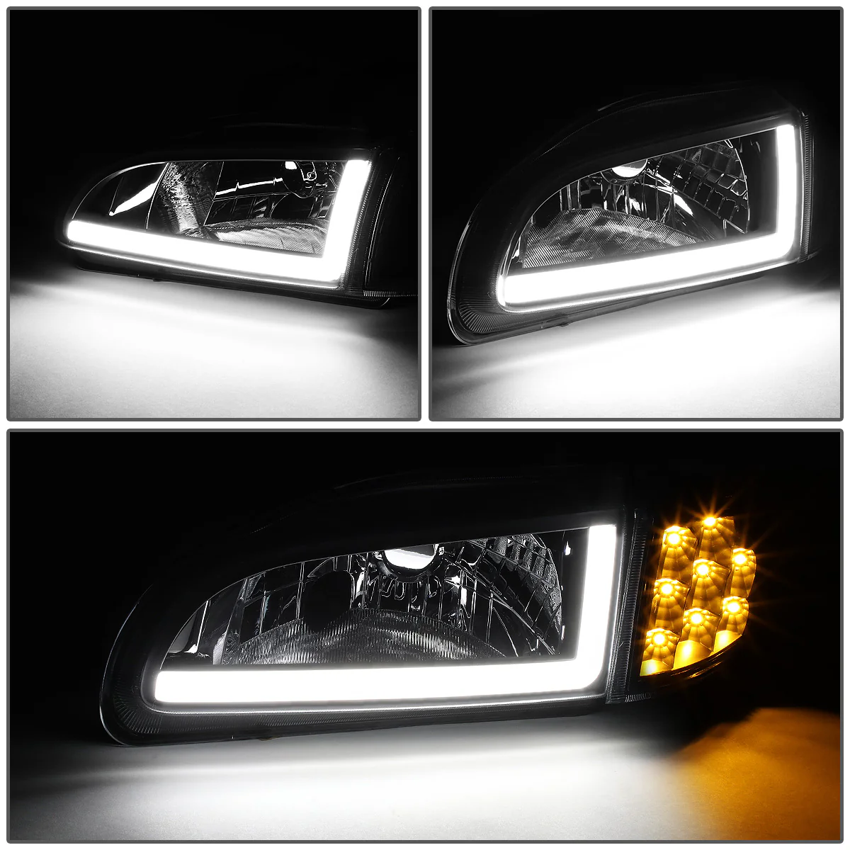 DNA Projector Headlights Honda Civic Coupe / Hatchback (92-95) w/ LED DRL - Black Housing - Image 4