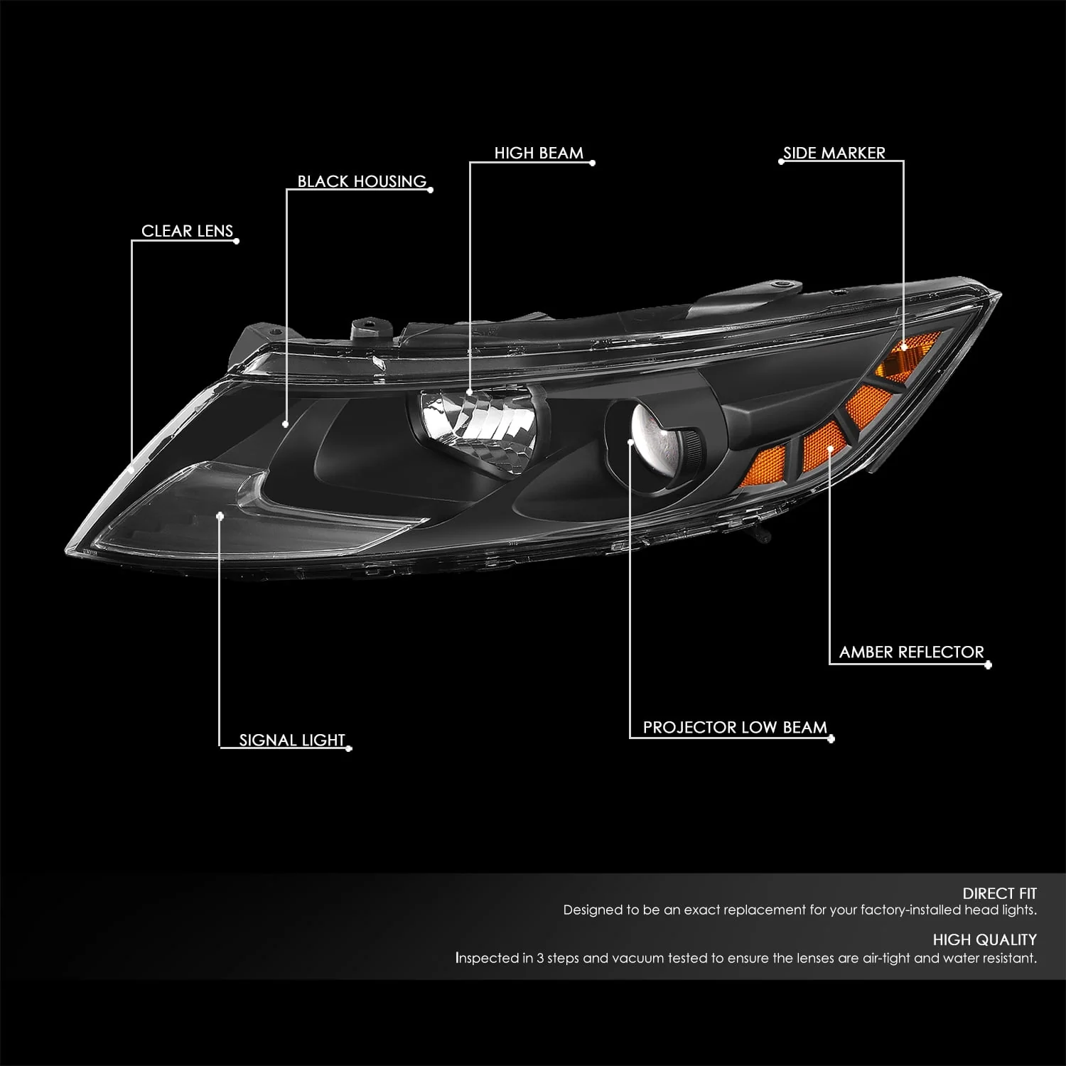 DNA Projector Headlights Kia Optima (2011-2013) OE Style w/ Black or Chrome Housing - Image 19