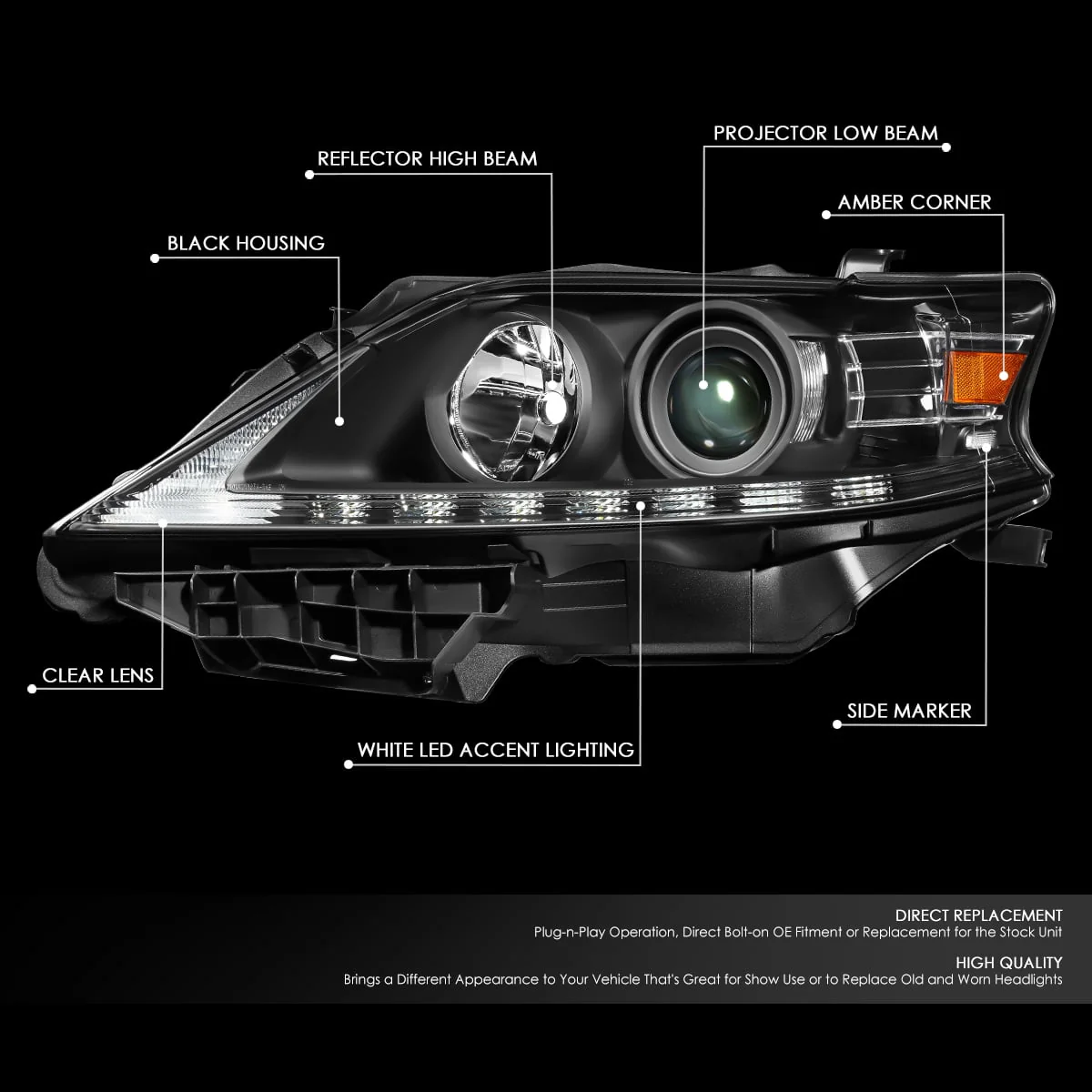 DNA Projector Headlights Lexus RX350 RX450H (2013-2015) OE Style w/ Black or Chrome Housing - Image 18
