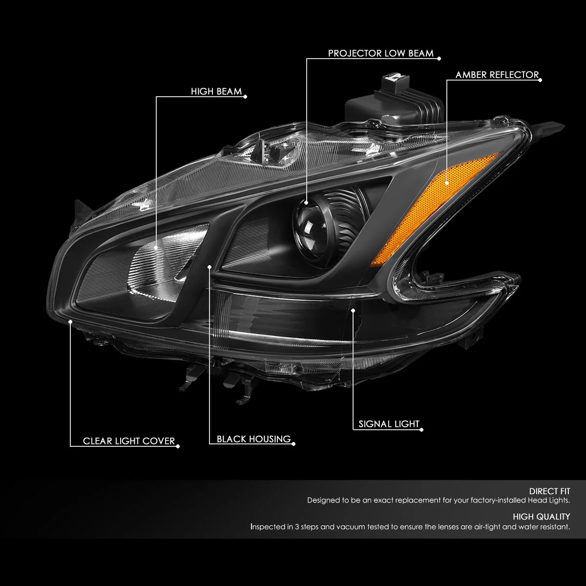 DNA Projector Headlights Nissan Maxima (2009-2014) OE Style w/ Black or Chrome Housing - Image 16