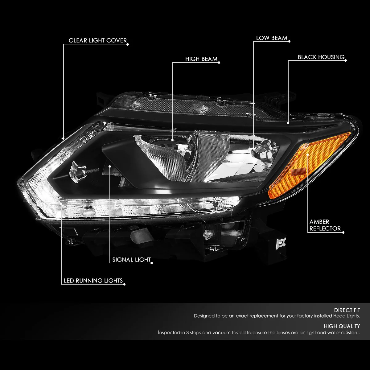 DNA Projector Headlights Nissan Rogue (2014-2016) OE Style w/ Black or Chrome Housing - Image 16