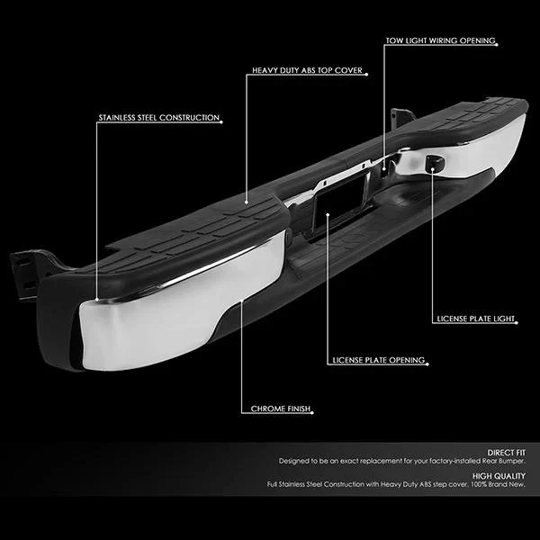 DNA Rear Step Bumper for Chevy Silverado & GMC Sierra 1500 (2007) 2500 (1999-2004) without Parking Sensor  - Black or Chrome - Image 2