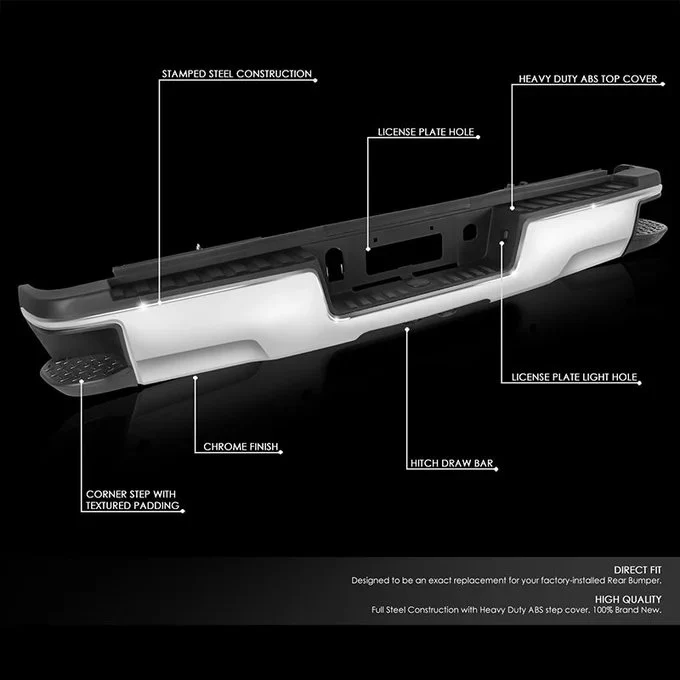 DNA Rear Step Bumper for Chevy Silverado & GMC Sierra 2500 / 3500 (2015-2019) with License Plate Lights - Black or Chrome - Image 17