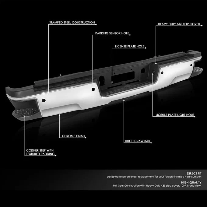 DNA Rear Step Bumper for Chevy Silverado & GMC Sierra 2500 / 3500 (2015-2019) with License Plate Lights - Black or Chrome - Image 2