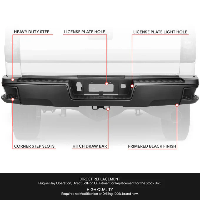 DNA Rear Step Bumper for Chevy Silverado & GMC Sierra 2500 / 3500 (2015-2019) with License Plate Lights - Black or Chrome - Image 22