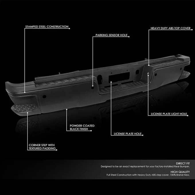 DNA Rear Step Bumper for Chevy Silverado & GMC Sierra 2500 / 3500 (2015-2019) with License Plate Lights - Black or Chrome - Image 34