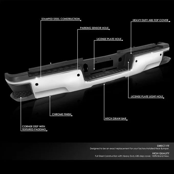 DNA Rear Step Bumper for Chevy Silverado & GMC Sierra 2500 / 3500 (2015-2019) with License Plate Lights - Black or Chrome - Image 52