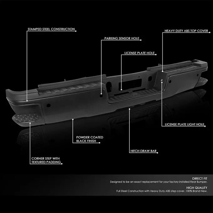 DNA Rear Step Bumper for Chevy Silverado & GMC Sierra 2500 / 3500 (2015-2019) with License Plate Lights - Black or Chrome - Image 57