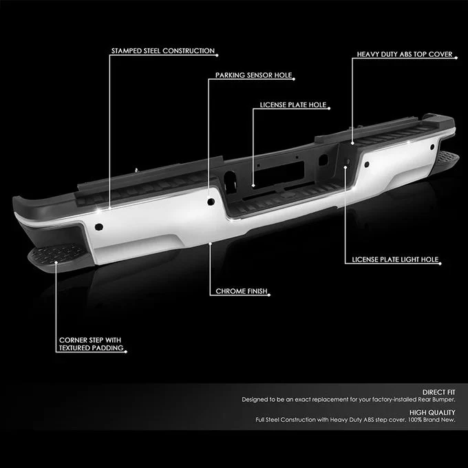 DNA Rear Step Bumper for Chevy Silverado & GMC Sierra 2500 / 3500 (2015-2019) with License Plate Lights - Black or Chrome - Image 75