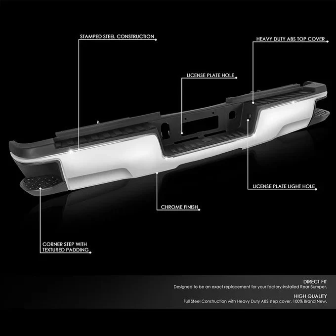 DNA Rear Step Bumper for Chevy Silverado & GMC Sierra 2500 / 3500 (2015-2019) with License Plate Lights - Black or Chrome - Image 88