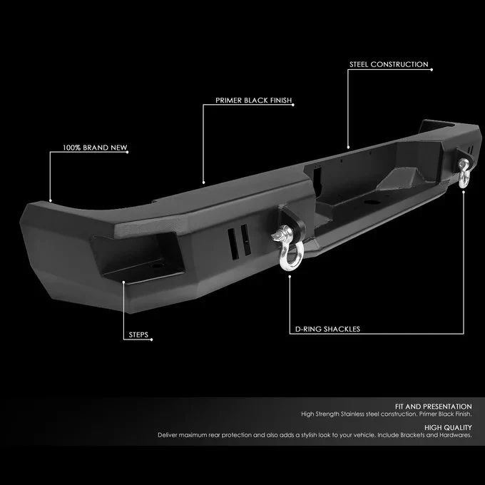 DNA Rear Step Bumper for Dodge Ram 1500 2500 3500 (2009-2010) RAM 1500 2500 3500 (2011-2019) Dual D-Ring Shackles - Image 2