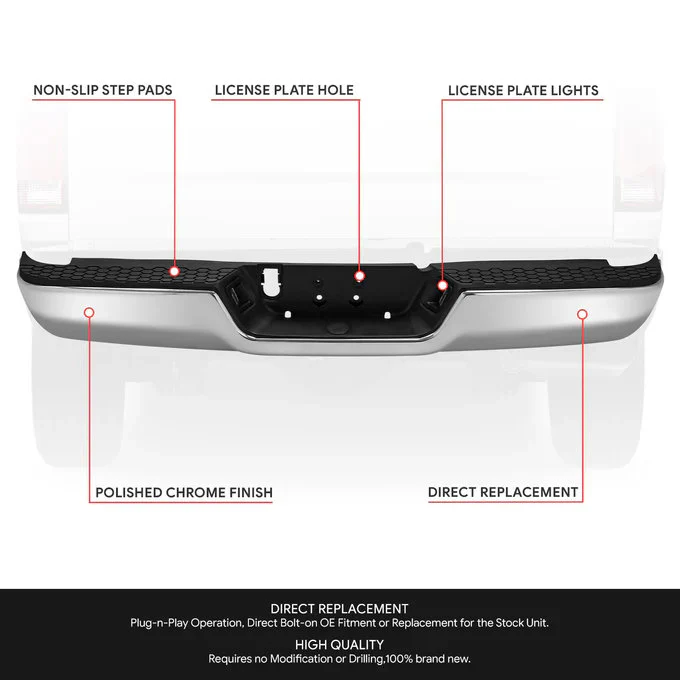 DNA Rear Step Bumper for Dodge Ram (2009-2011) RAM (2011-2019) With License Plate Lights - Black or Chrome - Image 14