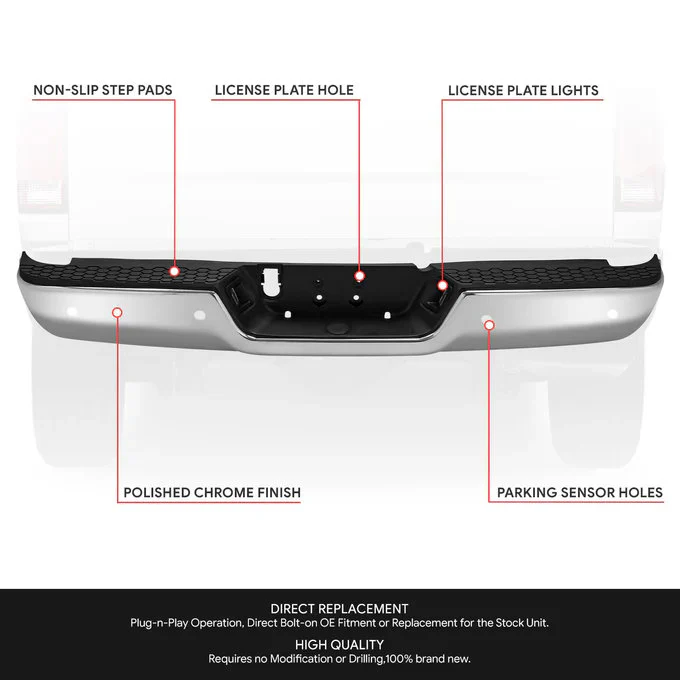 DNA Rear Step Bumper for Dodge Ram (2009-2011) RAM (2011-2019) With License Plate Lights - Black or Chrome - Image 2