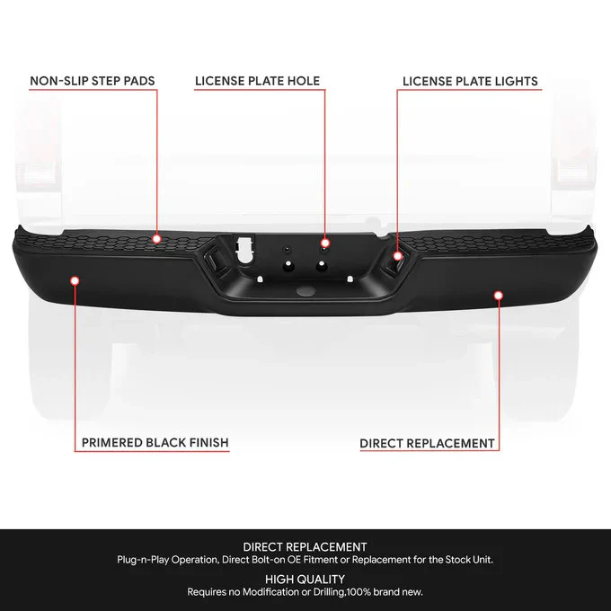 DNA Rear Step Bumper for Dodge Ram (2009-2011) RAM (2011-2019) With License Plate Lights - Black or Chrome - Image 8