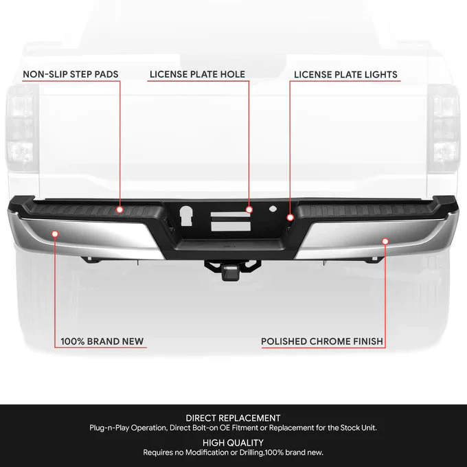 DNA Rear Step Bumper for Ford F150 (2015-2020) with or without Sensor Holes - Black or Chrome - Image 10