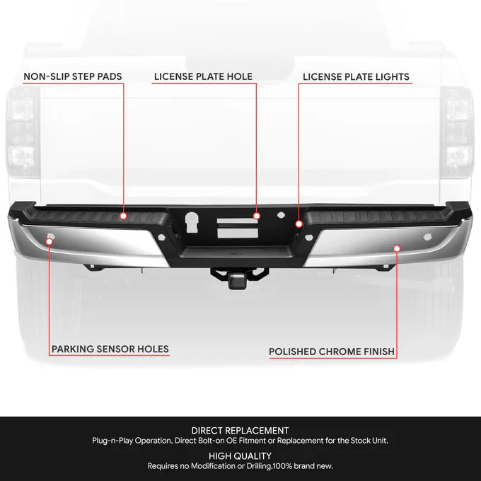 DNA Rear Step Bumper for Ford F150 (2015-2020) with or without Sensor Holes - Black or Chrome - Image 21