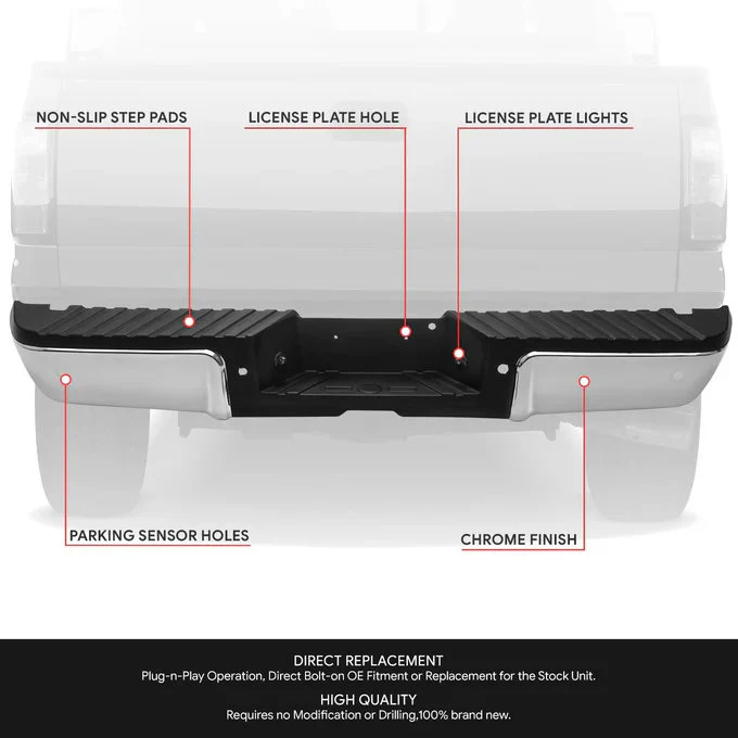 DNA Rear Step Bumper for Ford F250 F350 F450 Super Duty (2008-2016) with or without Sensor Holes - Black or Chrome - Image 18