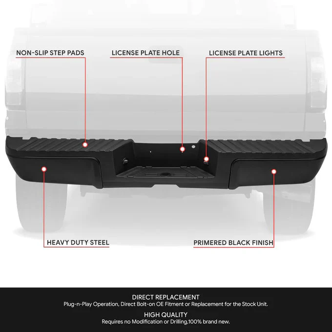 DNA Rear Step Bumper for Ford F250 F350 F450 Super Duty (2008-2016) with or without Sensor Holes - Black or Chrome - Image 3