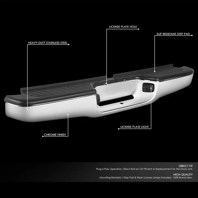 DNA Rear Step Bumper for Toyota Tacoma (1995-2004) with License Plate Lamps - Chrome or Black - Image 8