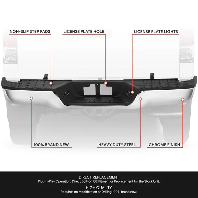 DNA Rear Step Bumper for Toyota Tundra (2007-2013) with or without Parking Sensor Holes - Chrome or Black - Image 10