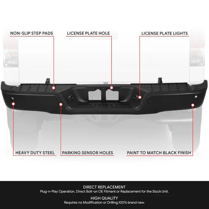 DNA Rear Step Bumper for Toyota Tundra (2007-2013) with or without Parking Sensor Holes - Chrome or Black - Image 16