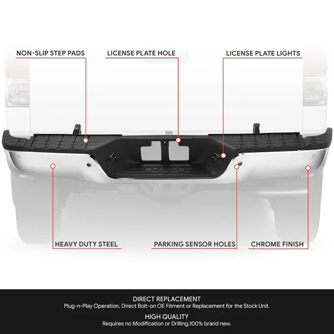 DNA Rear Step Bumper for Toyota Tundra (2007-2013) with or without Parking Sensor Holes - Chrome or Black - Image 23