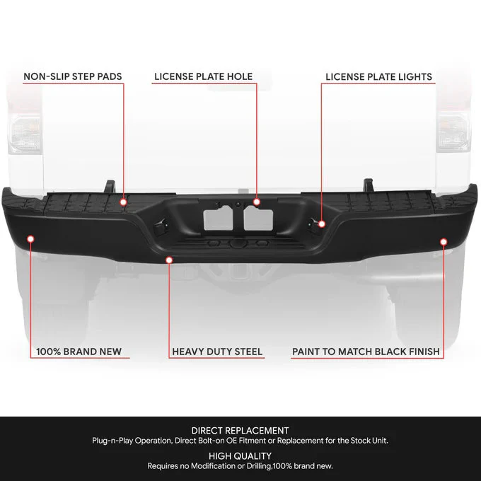 DNA Rear Step Bumper for Toyota Tundra (2007-2013) with or without Parking Sensor Holes - Chrome or Black - Image 3