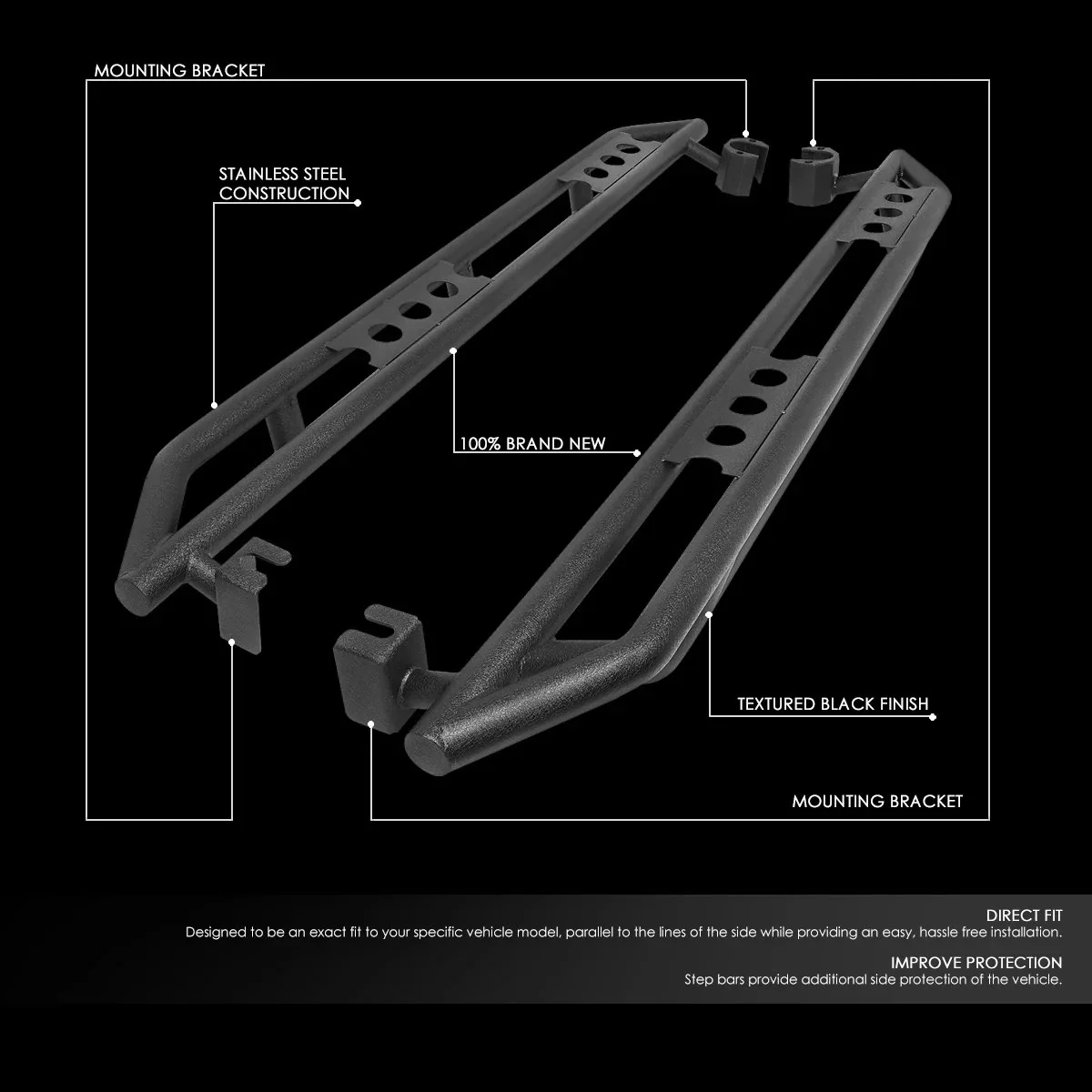 DNA Rock Slider Side Steps for Jeep Wrangler JL Unlimited (2018–2019) Nerf Bar 4X4-T146 - Image 2