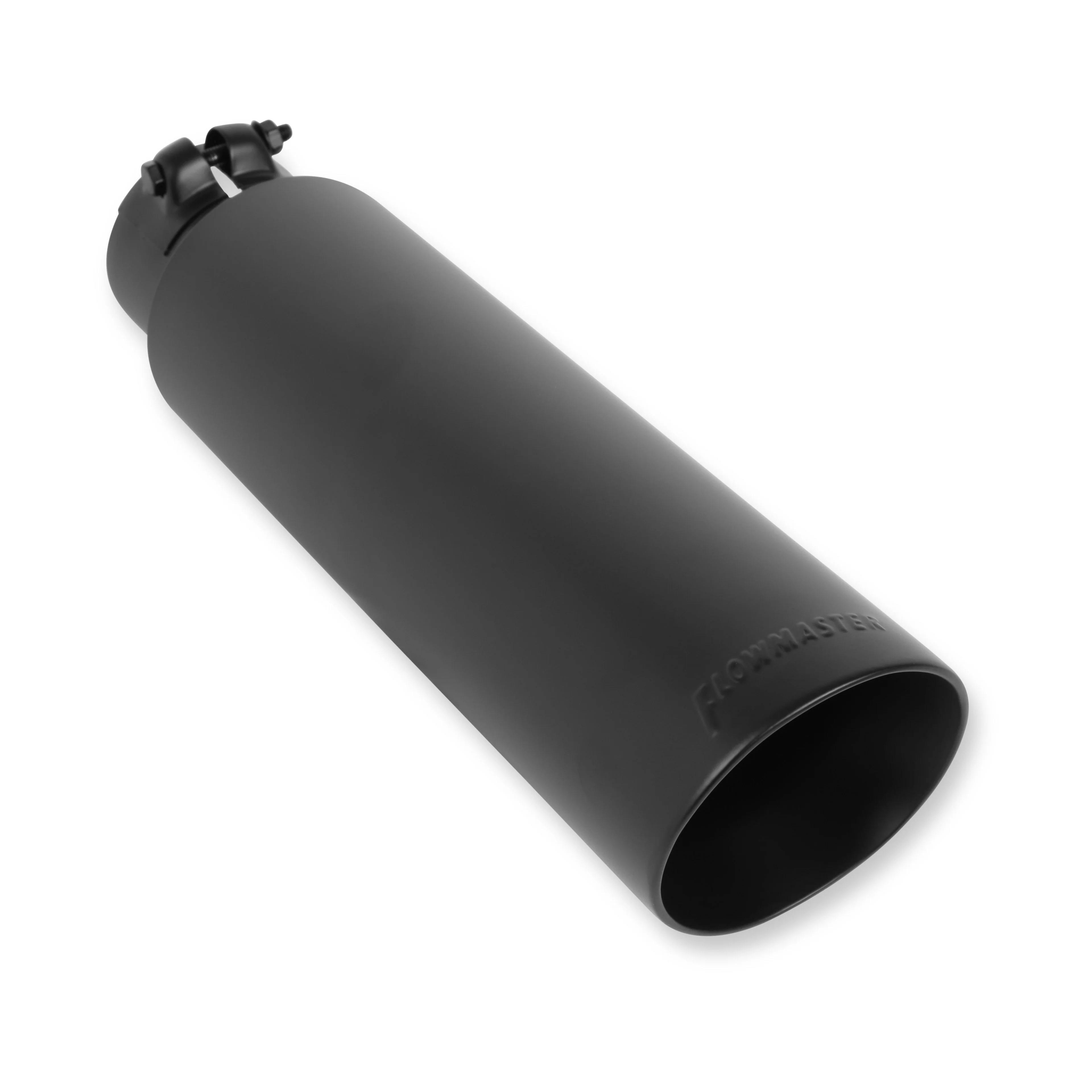 Flowmaster Exhaust Tip (2.5" Inlet / 3.50" diameter Black Angle Cut) Clamp On - Black of Polished - Image 2