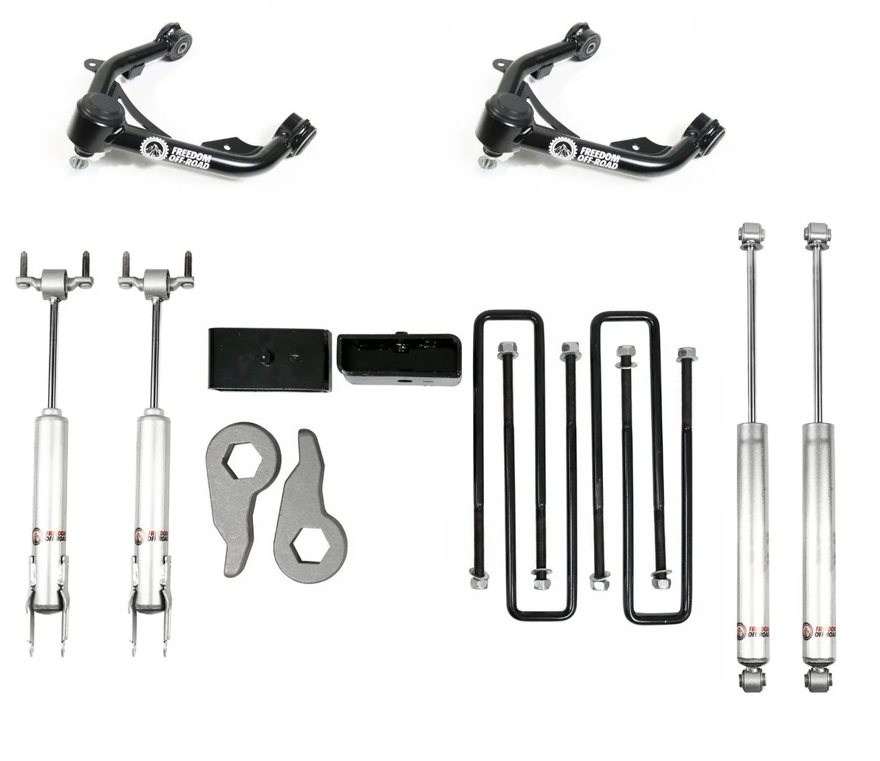 Freedom Offroad Lift Kits Chevy Silverado 2500/ 3500 HD (11-19) 3" Front + 2" Rear Leveling Kit w/ Shocks & Control Arms