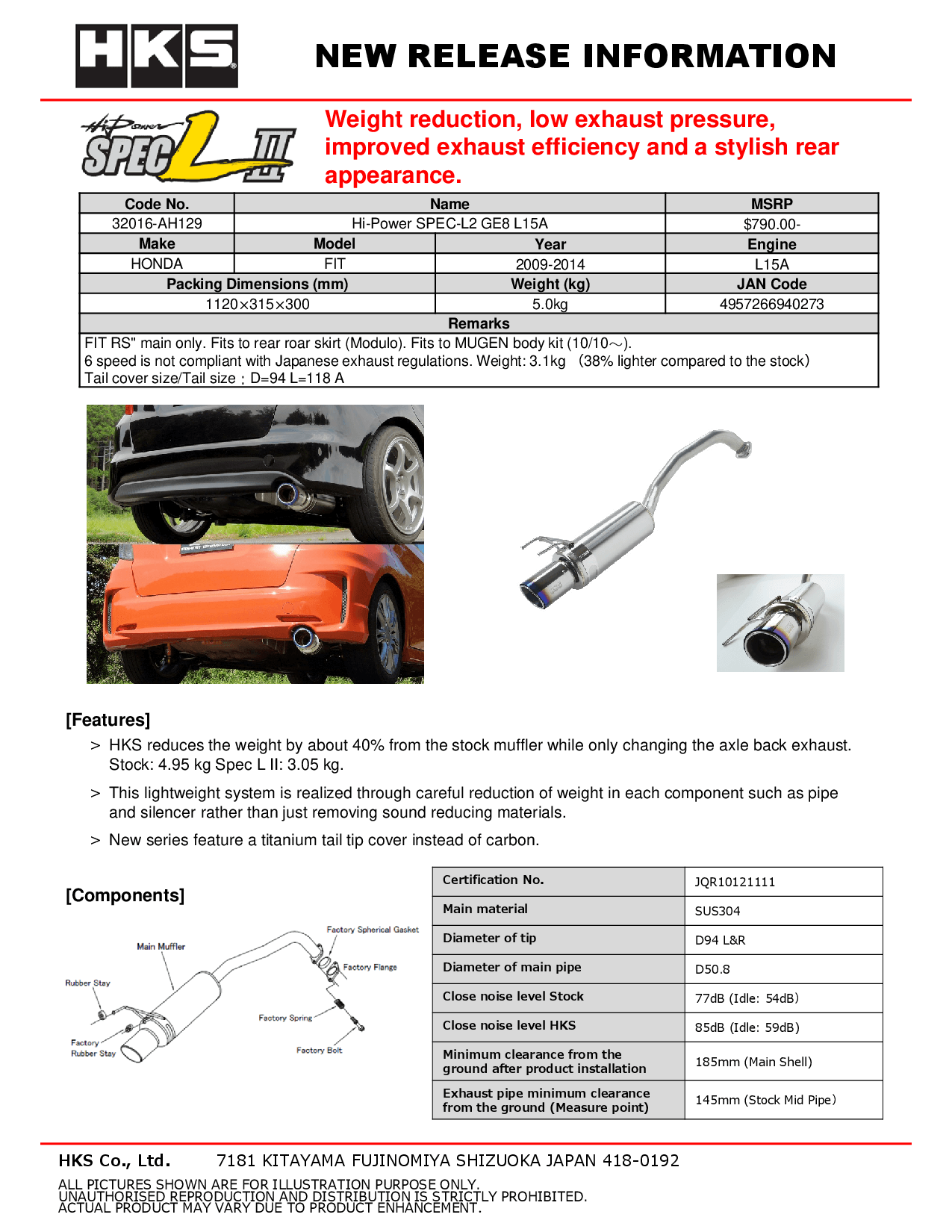 HKS Exhaust Honda Fit (2009-2014) Hi-Power Spec L II Axleback - 32016-AH129 - Image 3