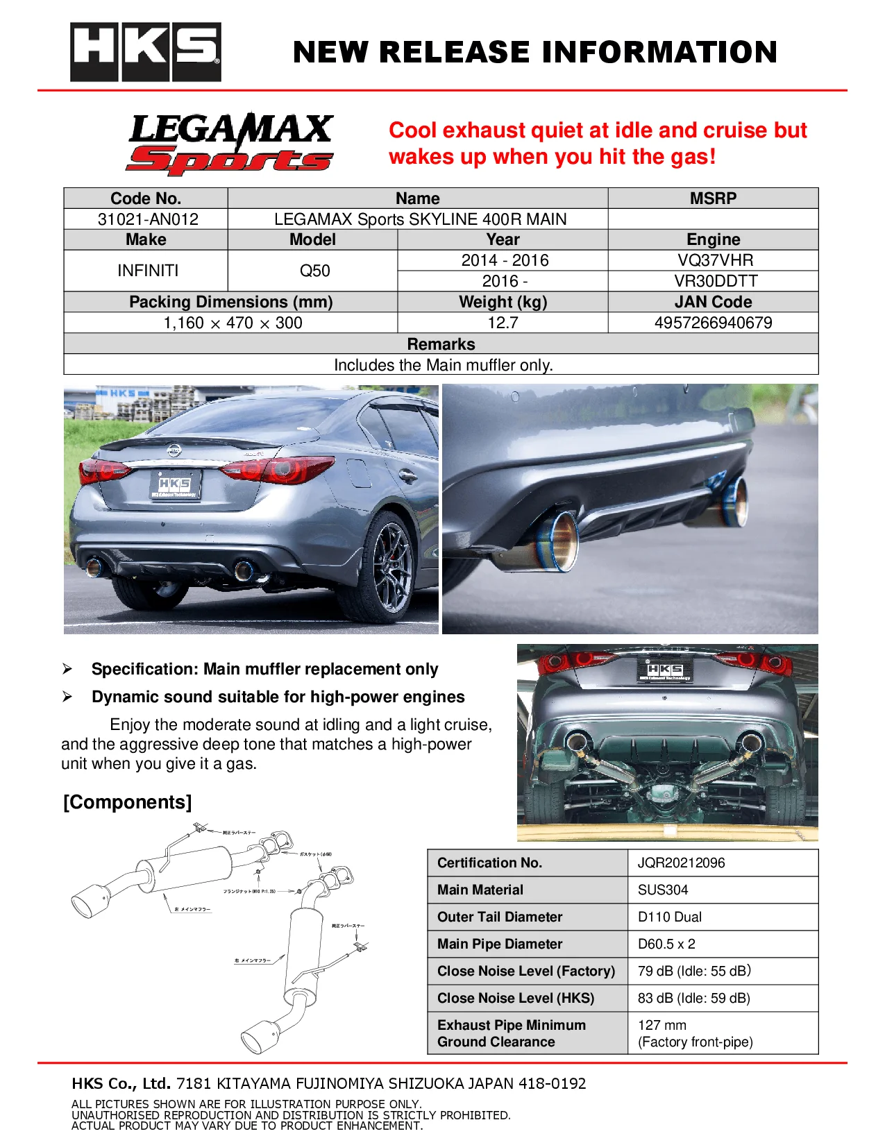 HKS Exhaust Infiniti Q50 (2014-2023) LEGAMAX Sport Axleback - 31021-AN012 - Image 4