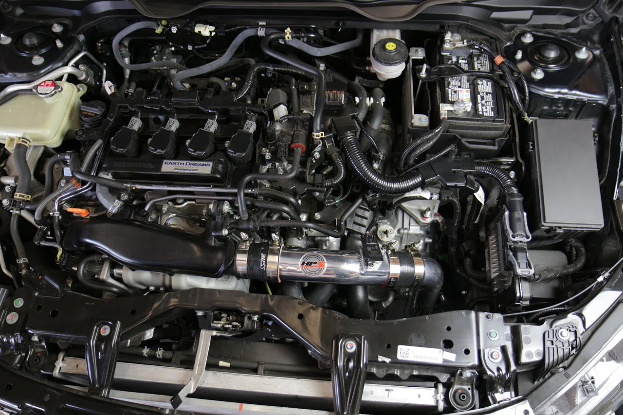 HPS Performance Cold Air Intake Honda Civic Non Si 1.5T Turbo (16-20) [Converts to Shortram] Black / Polished / Black / Red - Image 7