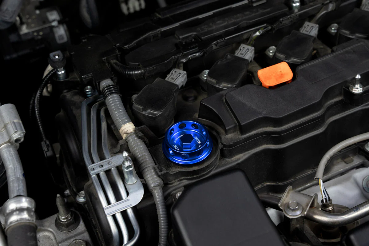 HPS Performance Billet Oil Cap Infiniti G35 G37 Q50 Q60 & Nissan 350Z 370Z Altima Maxima Frontier Pathfinder - Black / Red / Blue - Image 8