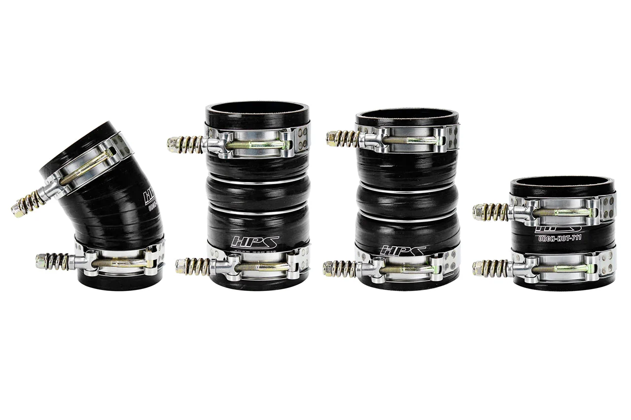HPS Performance Silicone Intercooler Hoses Ford F250/F350/F450 Superduty 6.0L PowerStroke (05-07) [High Temp Reinforced Boots Kit] Orange or Black - Image 2
