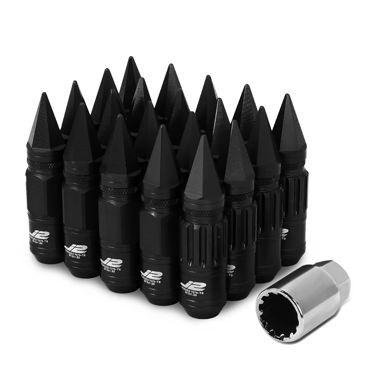 J2 Engineering Lug Nuts (12 x 1.5) 20 Piece Set With Spiky or Open-End Cup - Black / Blue / Gold / Red / Silver