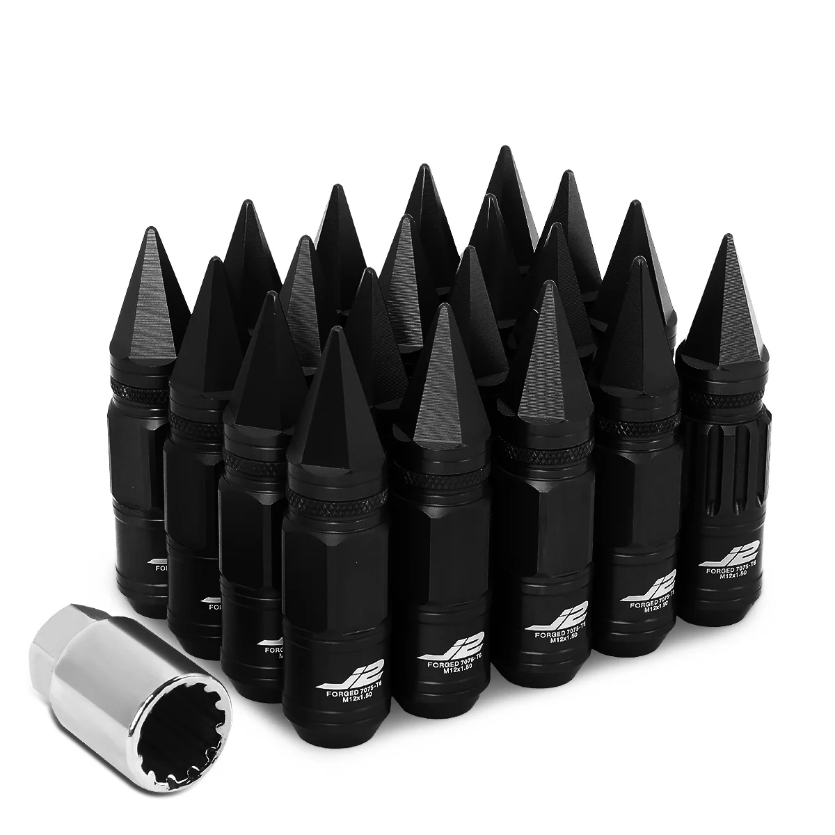 J2 Engineering Lug Nuts (12 x 1.5) 20 Piece Set With Spiky or Open-End Cup - Black / Blue / Gold / Red / Silver - Image 2