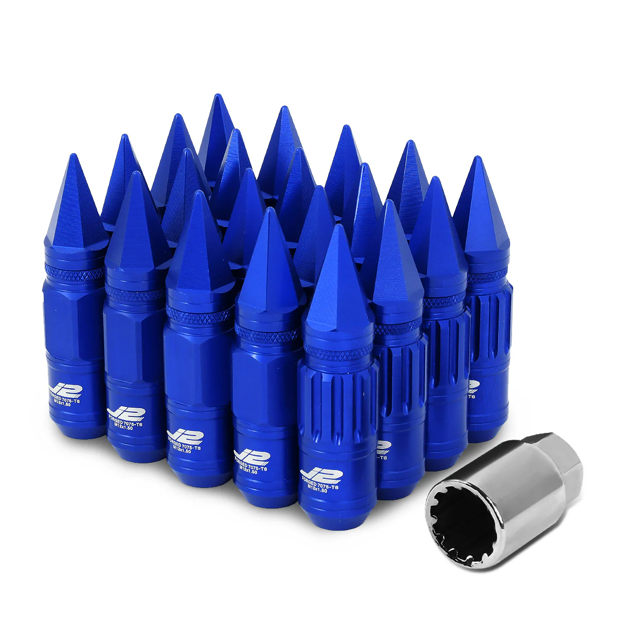 J2 Engineering Lug Nuts (12 x 1.5) 20 Piece Set With Spiky or Open-End Cup - Black / Blue / Gold / Red / Silver - Image 6