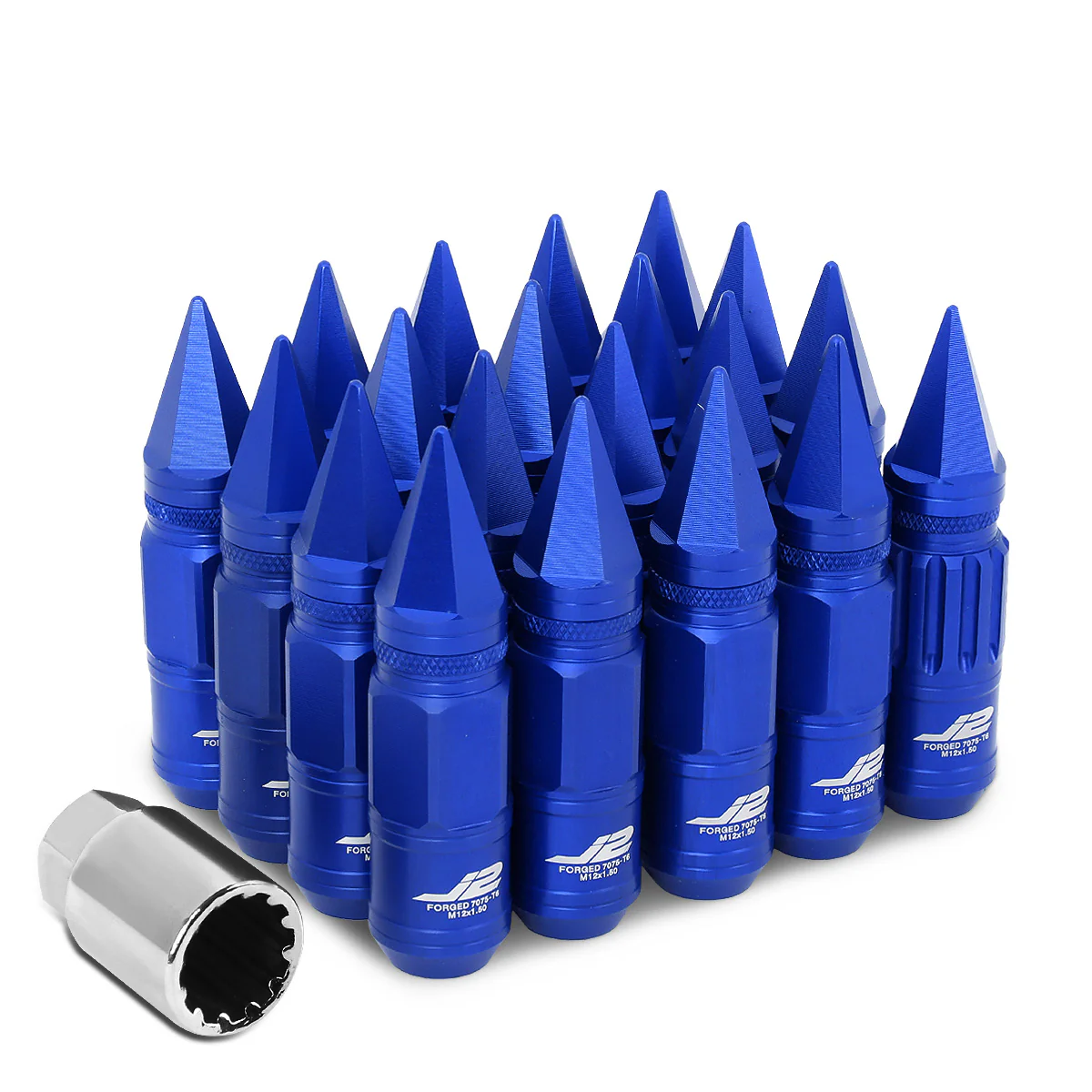 J2 Engineering Lug Nuts (12 x 1.5) 20 Piece Set With Spiky or Open-End Cup - Black / Blue / Gold / Red / Silver - Image 7
