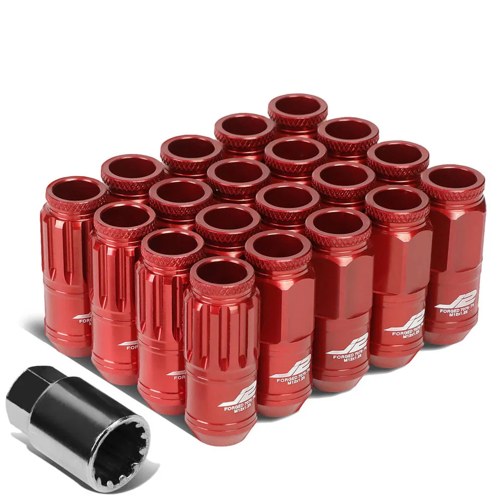 J2 Engineering Lug Nuts (M12 x 1.25) 16 Piece Set With Open Knurled End and Lock Nuts- Black / Blue / Red - Image 2