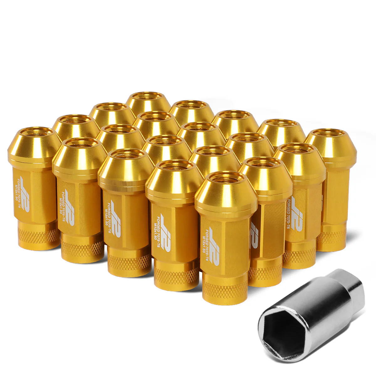 J2 Engineering Lug Nuts (M12 x 1.50) 20 Piece Set With Open Knurled End - Black / Blue / Gold / Red / Silver