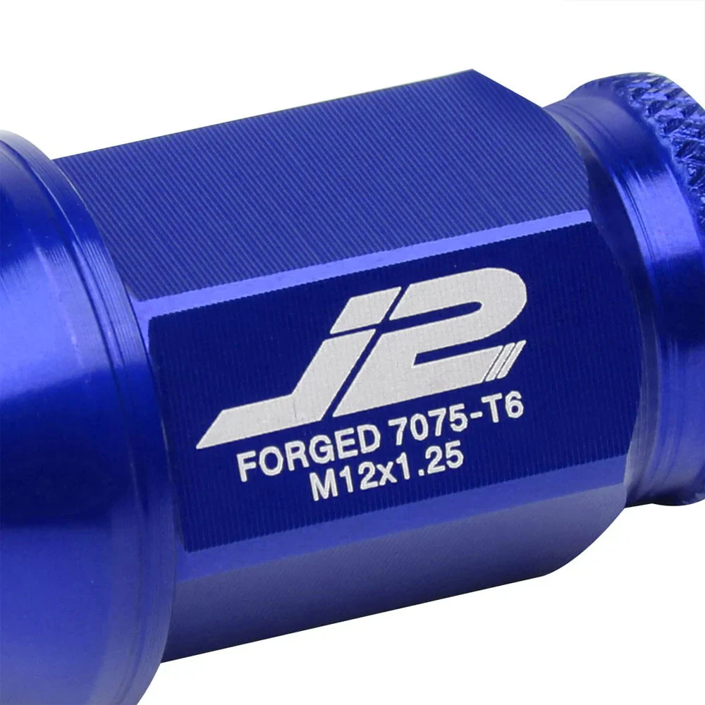 J2 Engineering Lug Nuts (M12 x 1.25) 20 Piece Set With Open Knurled End - Black / Blue / Red - Image 4