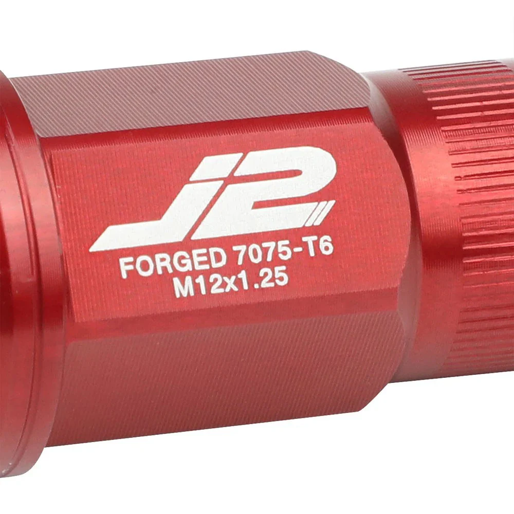 J2 Engineering Lug Nuts (M12 x 1.25) 20 Piece Set With Open Vertical Knurled Ring End - Black / Blue / Red - Image 4