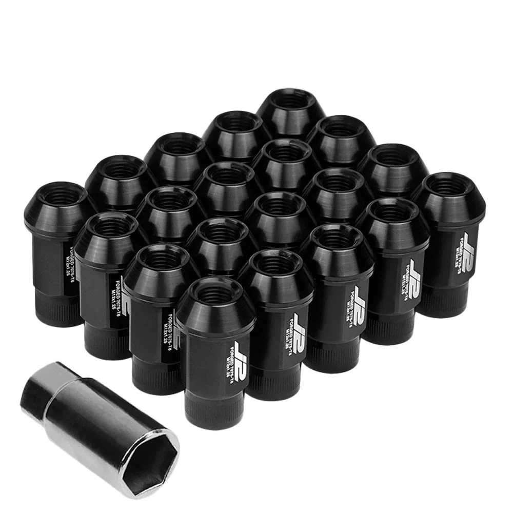 J2 Engineering Lug Nuts (M12 x 1.25) 20 Piece Set With Open Vertical Knurled Ring End - Black / Blue / Red - Image 7
