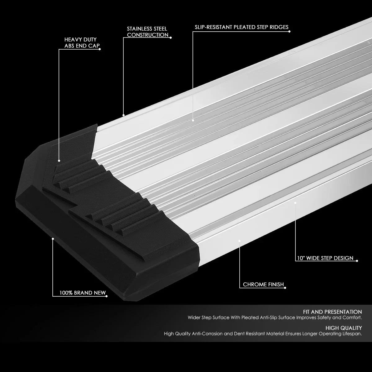 J2 Engineering Running Boards for Dodge Ram (09-10) RAM 1500 (11-28) 2500 / 3500 (11-20) 10" Side Step Black or Chrome - Image 3