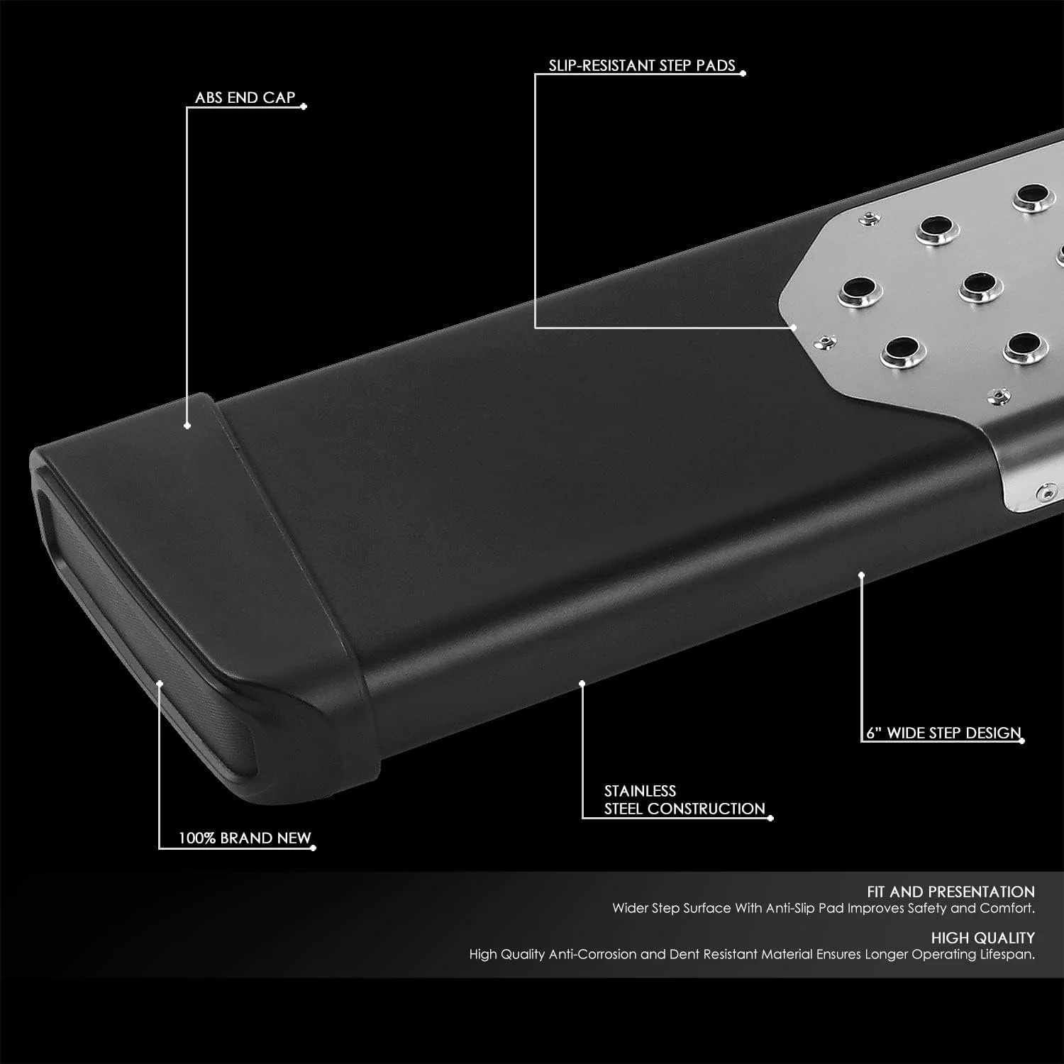 J2 Engineering Running Boards for Toyota Tacoma (2005-2022) 10" Black Perforated Style Side Step - Image 3